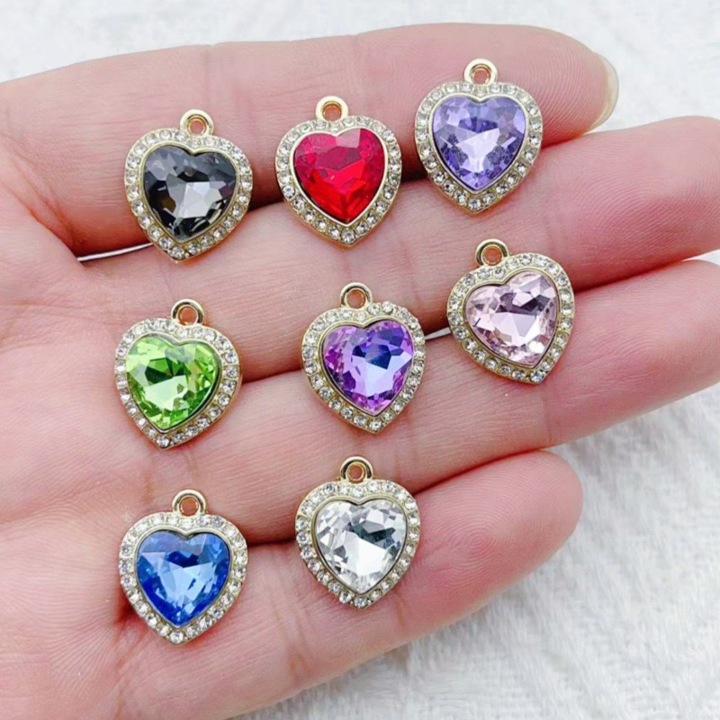 10pcs heart-shaped inlaid colo - Jewelry Making Pendants review and price