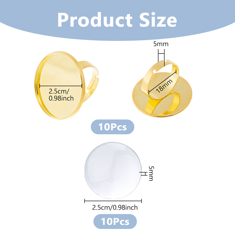 10Pcs Round Cabochon Ring Blan - Ring Blank Adjustable review and price